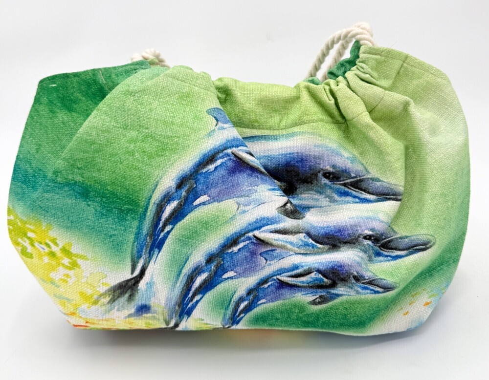 New Sunshirt Shoulder Bag Green Dolphins Beach Rope Handle Bag Made In USA
